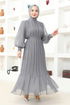 Pilisséli Mousseline Robe de soirée FIN5505 Gris - Thumbnail