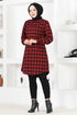 Plaid Tunic MSL1132 Burgundy - Thumbnail