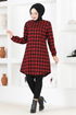 Plaid Tunic MSL1132 Burgundy - Thumbnail