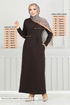 Poche Détail Chevrons Robe 22032UKB929-L Café - Thumbnail