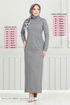 Poche Détail Chevrons Robe 22032UKB929-L Gris - Thumbnail