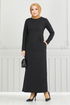 Pocket Detail Herringbone Dress 22032UKB929-M Black - Thumbnail