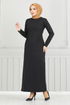 Pocket Detail Herringbone Dress 22032UKB929-M Black - Thumbnail