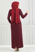 Pocket Detail Herringbone Dress 22032UKB929-M Burgundy - Thumbnail