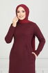 Pocket Detail Herringbone Dress 22032UKB929-M Burgundy - Thumbnail