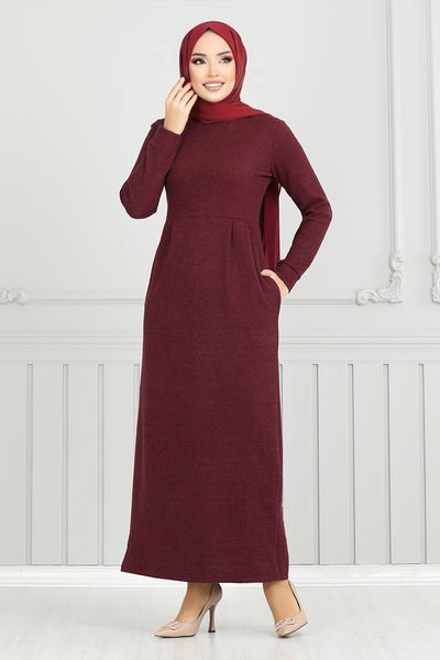 MRV U.K.B. - Pocket Detail Herringbone Dress 22032UKB929-M Burgundy