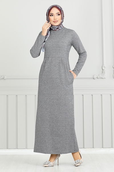 MRV U.K.B. - Pocket Detail Herringbone Dress 22032UKB929-M Grey