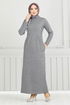 Pocket Detail Herringbone Dress 22032UKB929-M Grey - Thumbnail