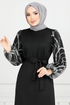 Poignées Argenté Hijab Robe de soirée 5601END900-L Noir - Thumbnail