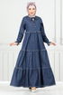 Pompon Détaillé Jeans Robe 25018MTS1095-L Sombre Jeans - Thumbnail