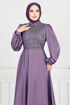 Pul Detay Saten Abiye 5691END900-M Lila - Thumbnail