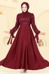 Pul İşlemeli Saten Abiye 5670EDF311-MS Bordo - Thumbnail