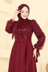 Pul İşlemeli Saten Abiye 5670EDF311-MS Bordo - Thumbnail