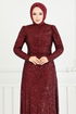 Pul Payet İşlemeli Abiye 4028YGS898-M Bordo - Thumbnail