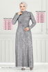 Pul Payet İşlemeli Abiye 4028YGS898-M Gri - Thumbnail