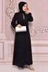 Pullu Ferace Elbise Siyah ASM2574 - Thumbnail