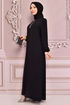 Pullu Ferace Elbise Siyah ASM2574 - Thumbnail