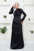 Quasten Satin Abendkleid 5618END900-M Schwarz - Thumbnail