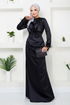 Quasten Satin Abendkleid 5618END900-M Schwarz - Thumbnail