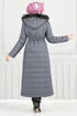 Quilting Detailed Swollen Coat 5907HN1061-M Anthracite - Thumbnail