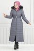 Quilting Detailed Swollen Coat 5907HN1061-M Anthracite - Thumbnail