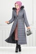 Quilting Detailed Swollen Coat 5907HN1061-M Anthracite - Thumbnail