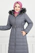 Quilting Detailed Swollen Coat 5907HN1061-M Anthracite - Thumbnail