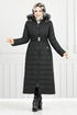 Quilting Detailed Swollen Coat 5907HN1061-M Black - Thumbnail