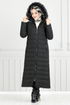 Quilting Detailed Swollen Coat 5907HN1061-M Black - Thumbnail