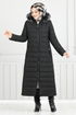 Quilting Detailed Swollen Coat 5907HN1061-M Black - Thumbnail