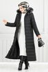 Quilting Detailed Swollen Coat 5907HN1061-M Black - Thumbnail