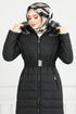 Quilting Detailed Swollen Coat 5907HN1061-M Black - Thumbnail