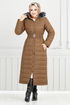 Quilting Detailed Swollen Coat 5907HN1061-M Taba - Thumbnail