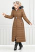 Quilting Detailed Swollen Coat 5907HN1061-M Taba - Thumbnail