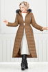 Quilting Detailed Swollen Coat 5907HN1061-M Taba - Thumbnail