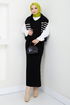 Rayé Hijab Robe 9014UZ1029-M Noir - Thumbnail