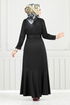 Ribbing Detailed Belted Dress 4054PM1063-M Black - Thumbnail