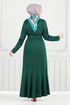 Ribbing Detailed Belted Dress 4054PM1063-M Emerald - Thumbnail