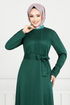 Ribbing Detailed Belted Dress 4054PM1063-M Emerald - Thumbnail