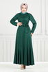 Ribbing Detailed Belted Dress 4054PM1063-M Emerald - Thumbnail