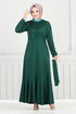 Ribbing Detailed Belted Dress 4054PM1063-M Emerald - Thumbnail