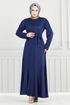 Ribbing Detailed Belted Dress 4054PM1063-M Laci - Thumbnail