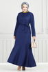 Ribbing Detailed Belted Dress 4054PM1063-M Laci - Thumbnail