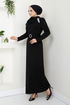 Riemen Stein Abendkleid 3009BSS1025-M Schwarz - Thumbnail