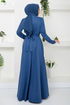 Riemen Stein Gestickt Kleid 278DVL897-M Indigo - Thumbnail