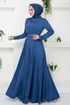 Riemen Stein Gestickt Kleid 278DVL897-M Indigo - Thumbnail