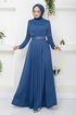 Riemen Stein Gestickt Kleid 278DVL897-M Indigo - Thumbnail