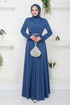 Riemen Stein Gestickt Kleid 278DVL897-M Indigo - Thumbnail