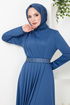 Riemen Stein Gestickt Kleid 278DVL897-M Indigo - Thumbnail