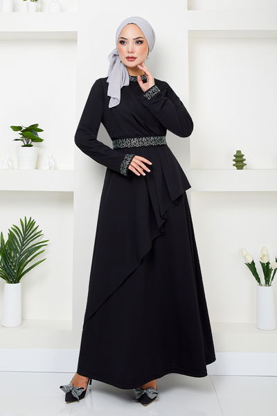 MRV D.V.L. - Riemen Stein Hijab Kleid 268DVL897-M Schwarz